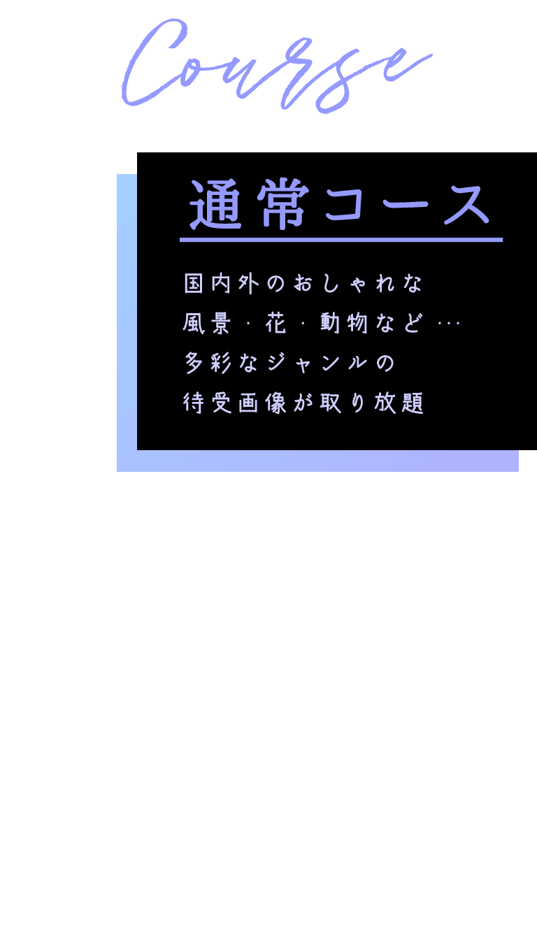 300円コース 国内外のおしゃれな風景・花・動物など…多彩なジャンルの待受画像が取り放題